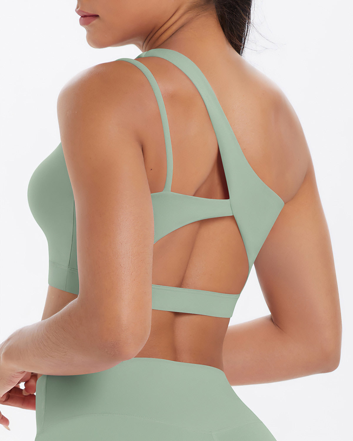 Clara - Shoulder Sports Bra - Sage Green
