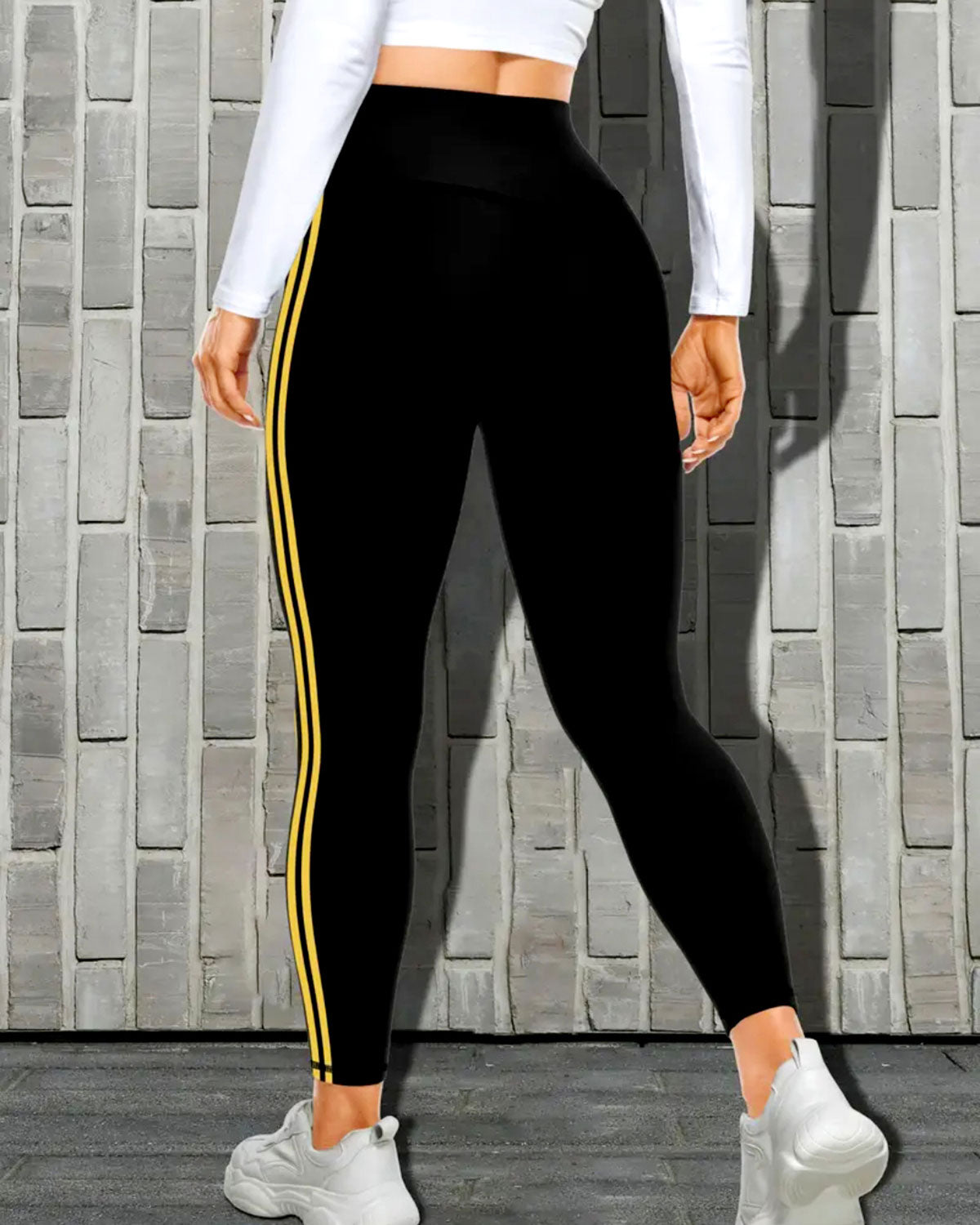 Fosca - Stripe Leggings - Black Yellow