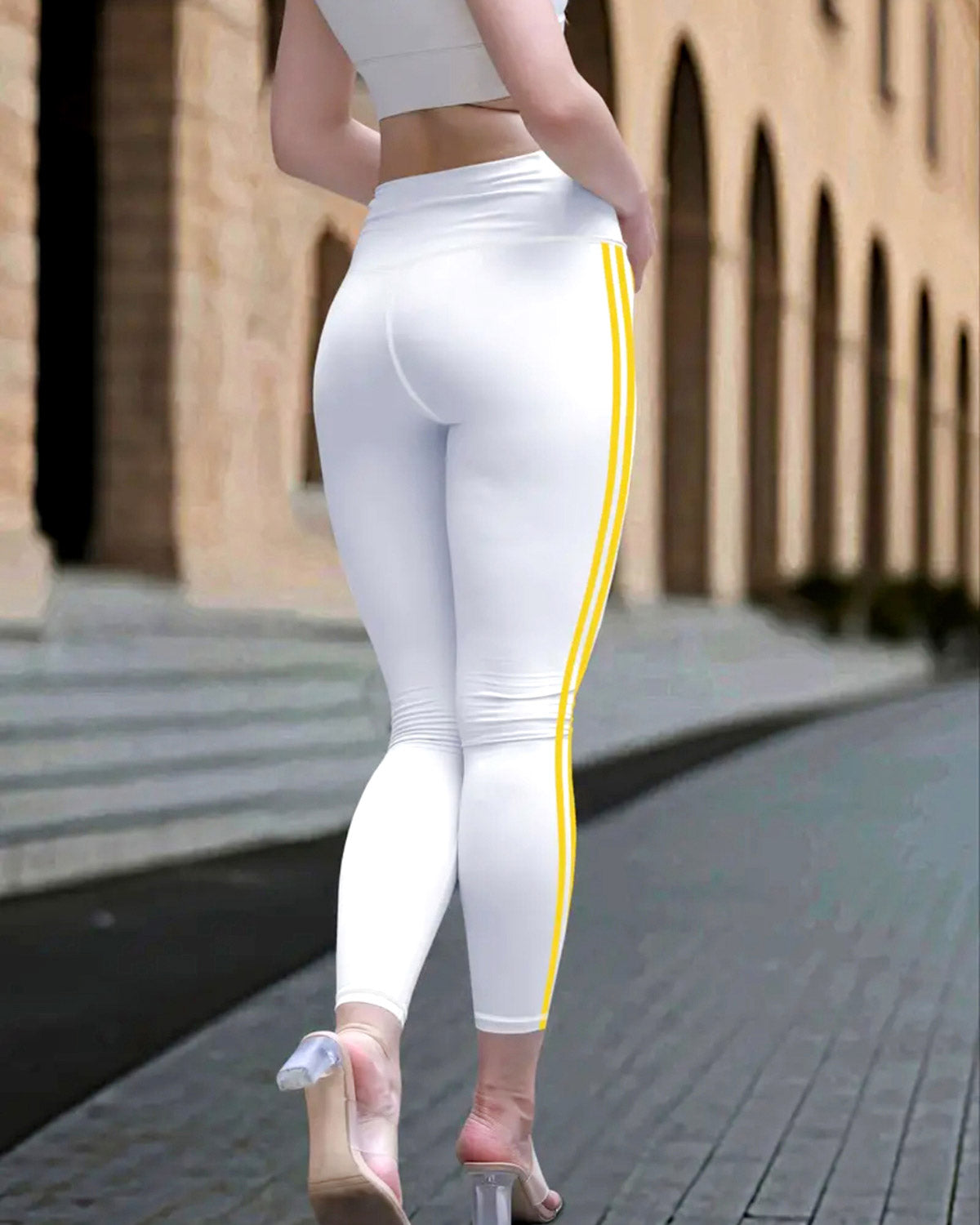 Fosca - Stripe Leggings - White Yellow